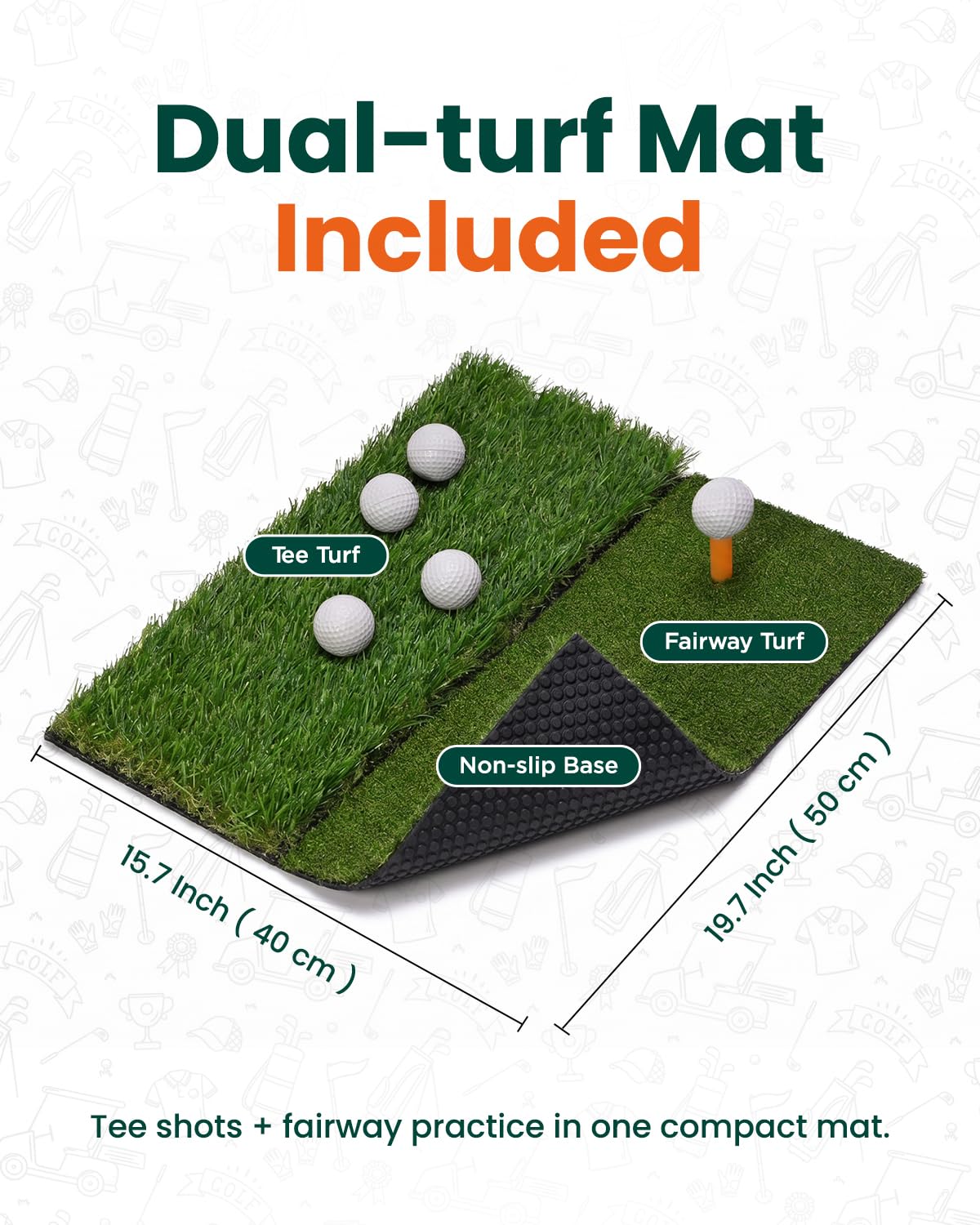 GIRAFFYCO Golf Übungsnetz mit Dual-Turf Matte, 310 cm Trainingsnetz