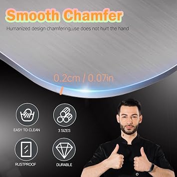 3-Piece Kitchen Titanium Cutting Boards with Non-Slip Feet Stainless Steel Chopping Board Set, Reversible Cutting Board for Home Kitchen Cooking Meat, Vegetables, Bread Baking Board