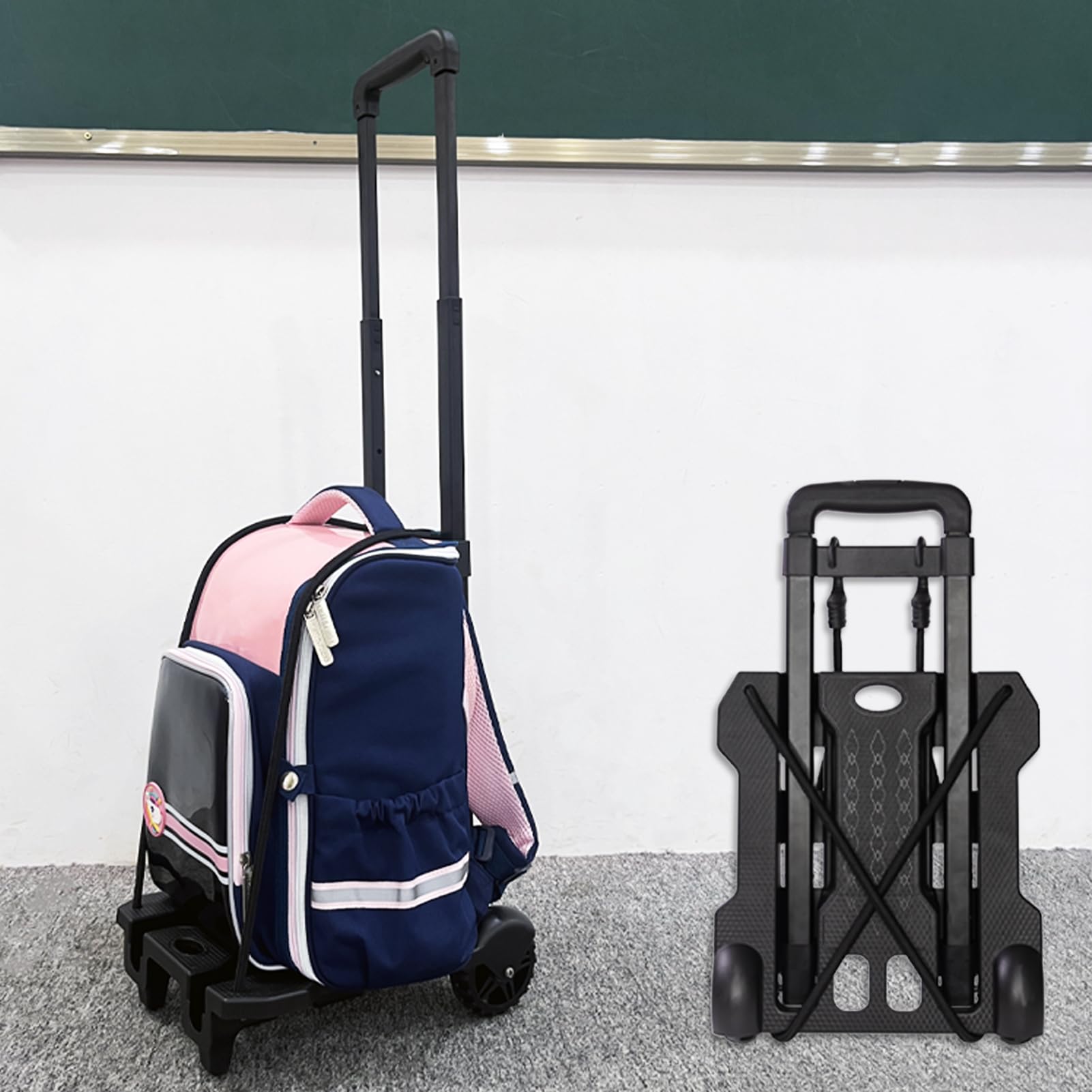 Carro de mano plegable, carrito de mochila, carrito de equipaje resistente con 2 cuerdas elásticas para equipaje, mochila, viajes, mudanza, compras, uso en la oficina
