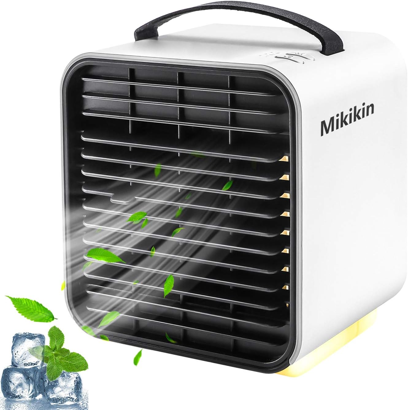 Mikikin Portable Air Conditioner Fan, Personal Space Evaporative Air Cooler Rechargeable USB Desk Fan with LED Light, 3 Speeds, Super Quiet Humidifier Misting Cooling Fan for Bedroom, Home, Office
