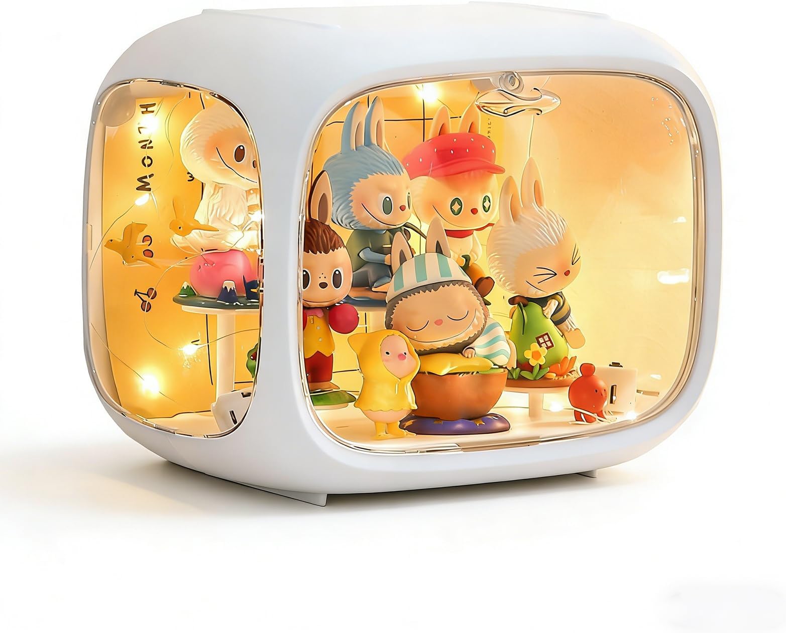 Display case for Figures with Light Adjustable Display Stand Clear Acrylic Display Box with Door Dust and Moisture Proof Suitable for Lego Collectibles Action Figures Pop Mart