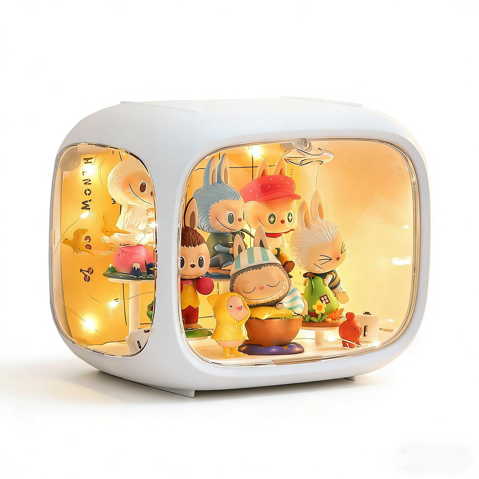 Display case for Figures with Light Adjustable Display Stand Clear Acrylic Display Box with Door Dust and Moisture Proof Suitable for Lego Collectibles Action Figures Pop Mart