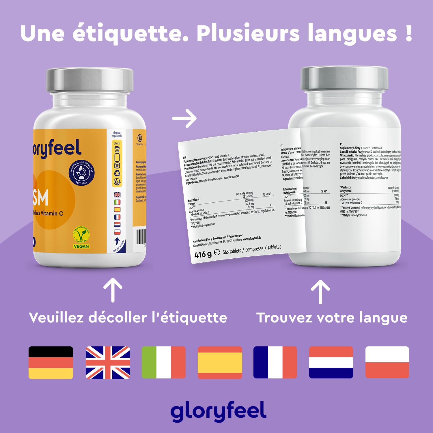 MSM avec Vitamine C, 365 Haute Résistance Comprimés Végan, Complexe pour les Os, Articulations, Peau & Système Immunitaire*, 2000 mg Méthylsulfonylméthane, Complément Alimentaire Naturel