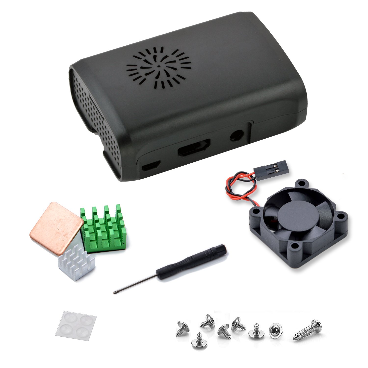 Aukru Raspberry Pi Case Case Fan 3 x Heatsink Mounting Accessories Rubber Feet for Raspberry Pi 3 Model B, Raspberry Pi 2 Model B (Black)