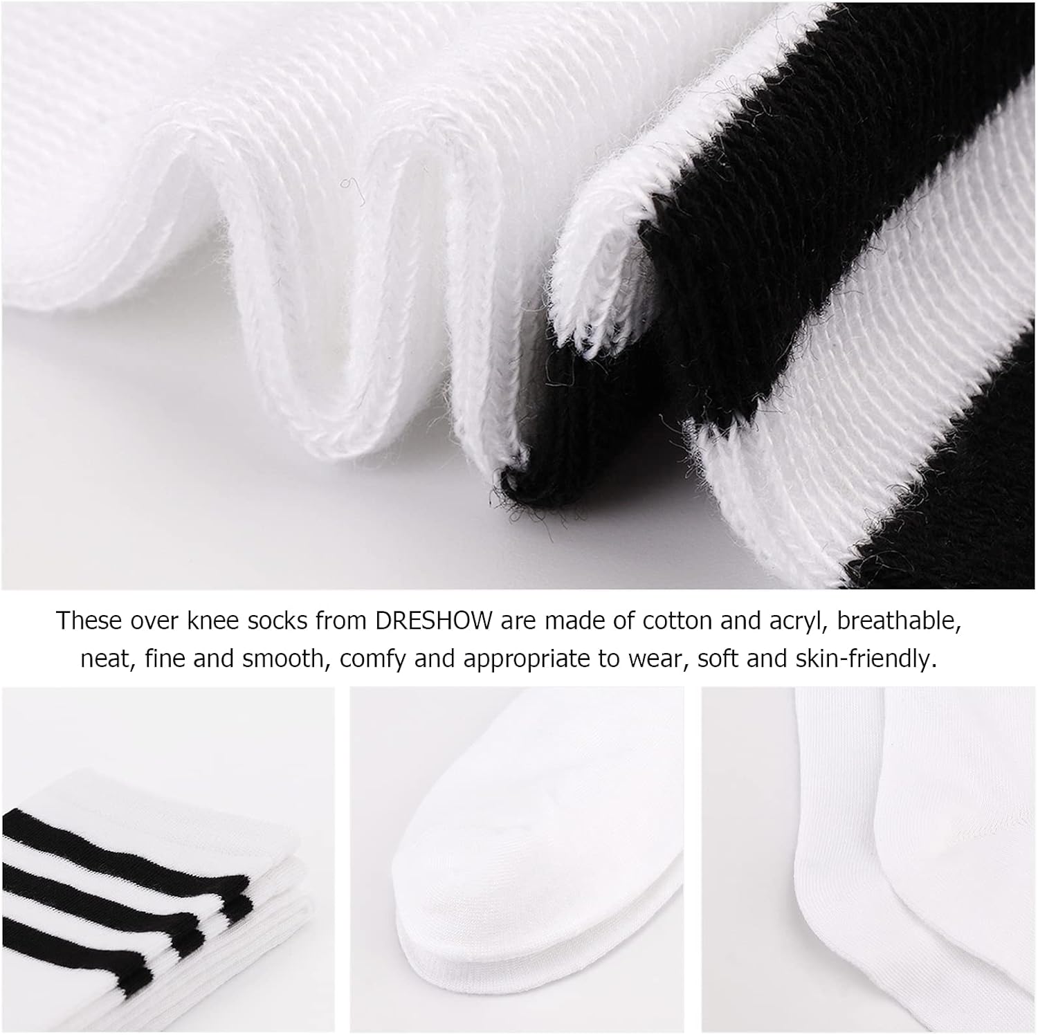 DRESHOW 6 Pairs High Thigh Socks Striped Over Knee Thin Tights Long Stocking for Women Leg Warmer - Image 5