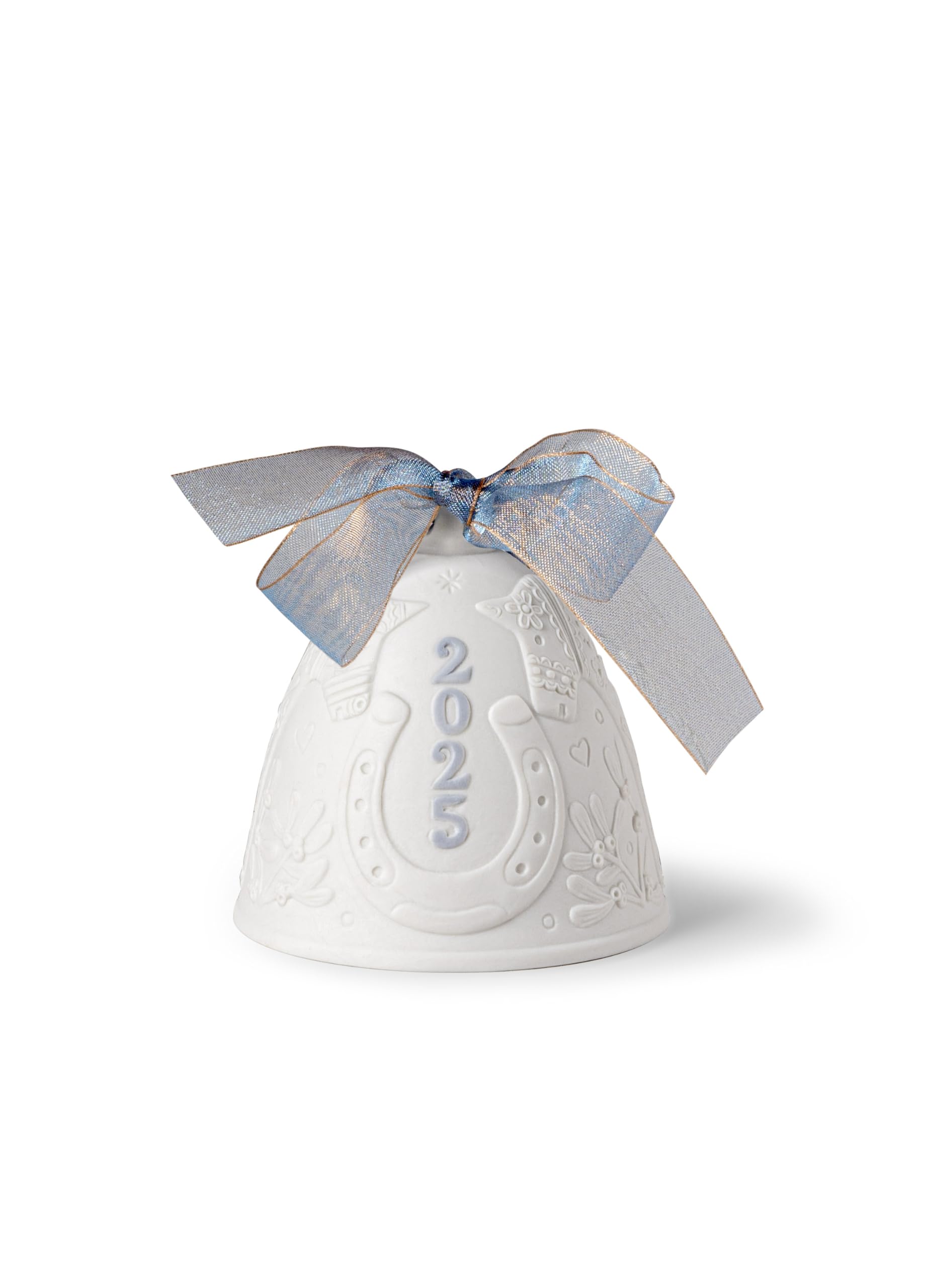 LLADRÓ Blue 2025 Christmas Bell. Decorative Ornament in Matte Porcelain with Blue Details. Porcelain Christmas Bell