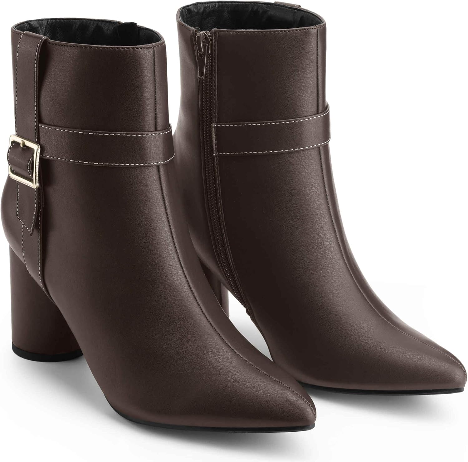 Perphy Women's Ankle Boots Pointed Toe Chunky Block Heel Side Zipper Dressy Booties