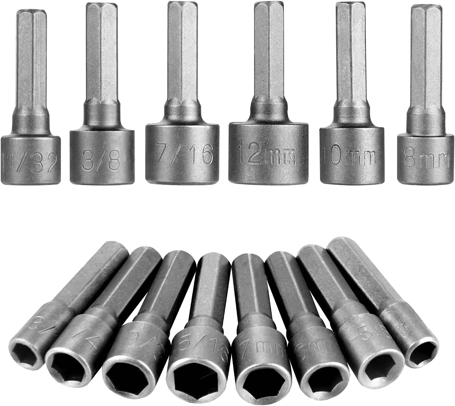 HPHOPE Power Nut Driver Drill Bit Set, 14 Pcs, 1/4 Inch Hex Shank Chrome Vanadium Steel, Widely Used in DIY, Woodworking, Auto Parts, Professional Machine Repair