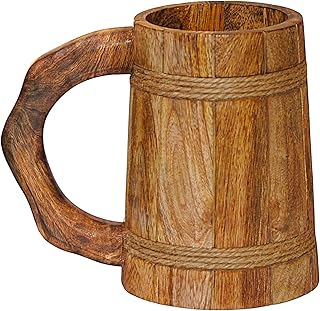 Frescorr - Wooden Beer Mug| Natural Handmade Retro Brown Wooden Beer Mug stein with Handle | 100% Authentic andTop Grade | for Beer and Cold Drinks |17-18oz | 500 ML capacity