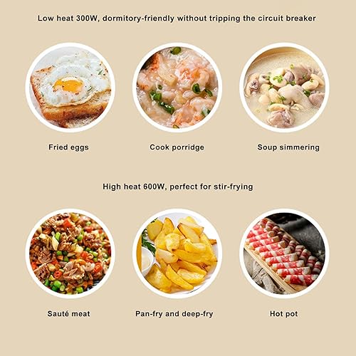 Miniatura 3 de Cocina eléctrica de 600 W, mini olla eléctrica de 1.8 L con 2 niveles de potencia, antiadherente, perfecta para ramen, bistec, huevo, sopa, blanco,