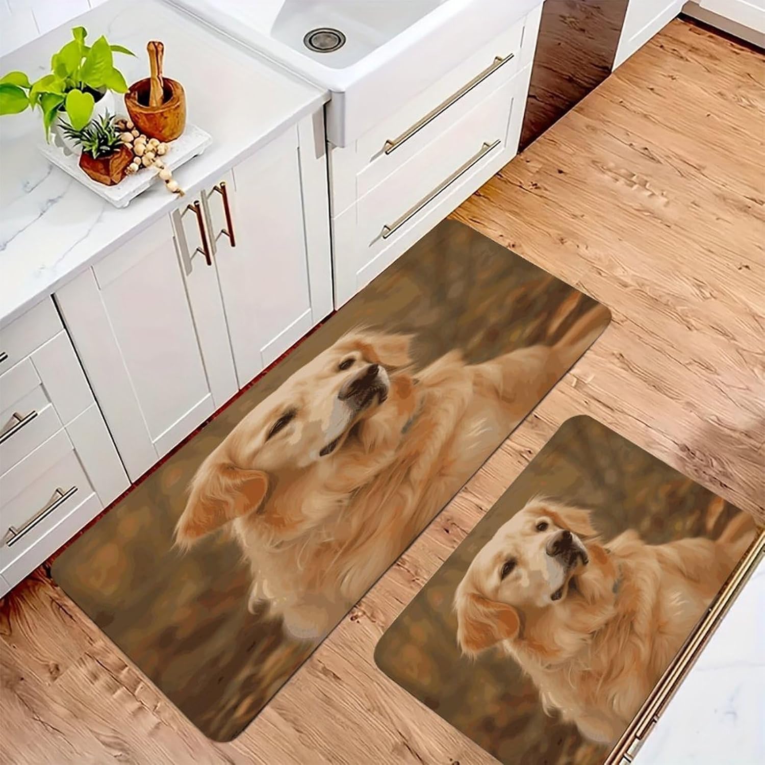 Golden Retriever Kitchen Mats with 2PCS Non-Slip Washable,Kitchen Rug Heavy Duty Durable, Floor Mats for Kitchen,Office,Sink,Laundry