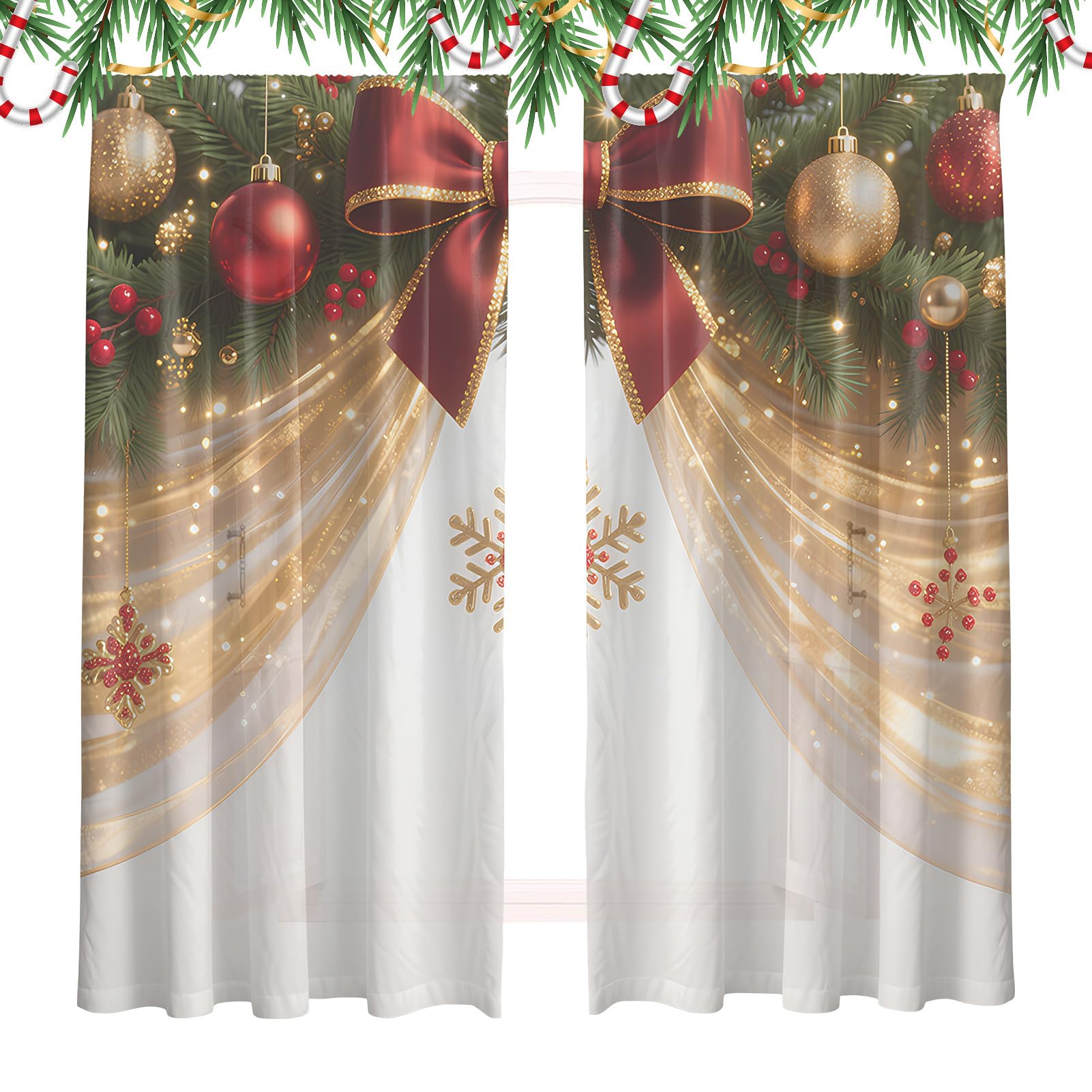 Cortinas estampadas con copos de nieve juego de 2 paneles decorativos para casa y dormitorio