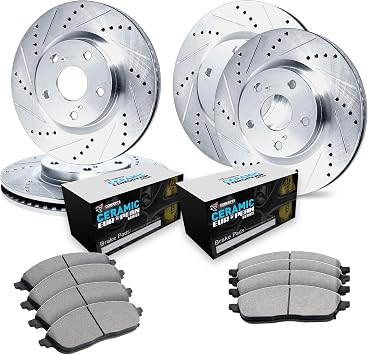 R1 Concepts Front and Rear Brake Kit Fits 2010-2015 Chevrolet Camaro SS| Euro Ceramic Brake Pads and Drilled Slotted Brake Rotors| 14.0" Front & 14.4" Rear