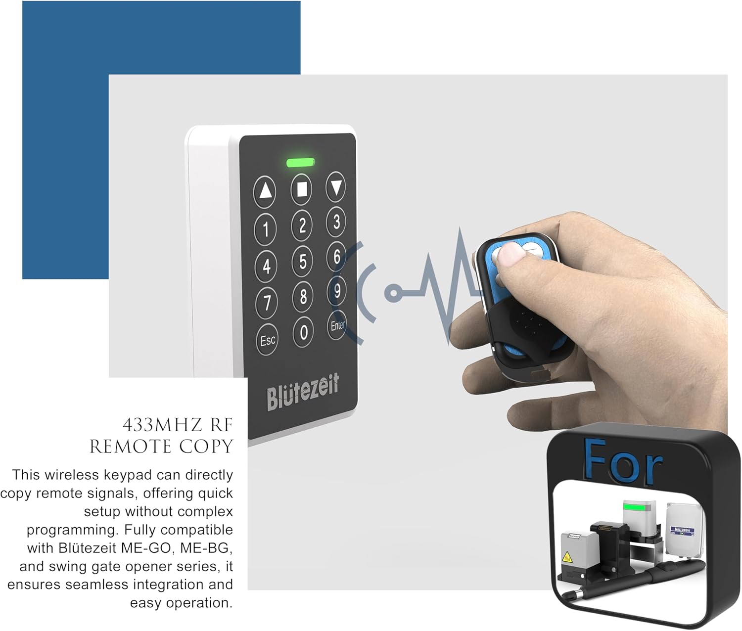 Blütezeit wireless PIN keypad demonstrating remote copy function