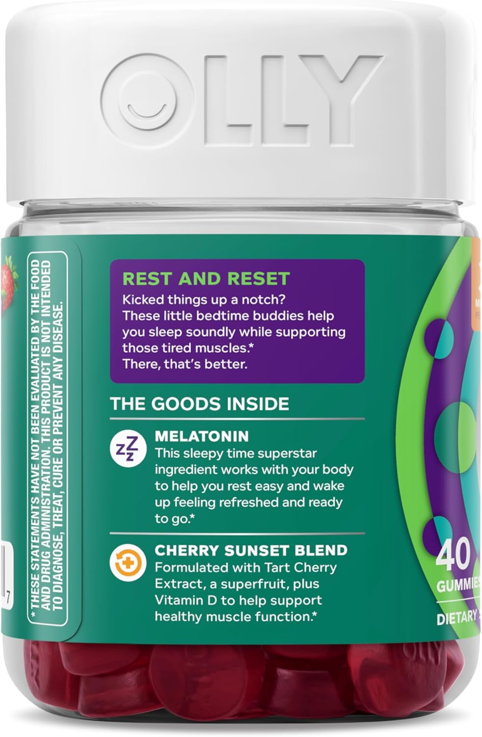 OLLY Muscle Recovery Sleep Gummies, Sleep and Sore Muscle Support, 3mg Melatonin, Tart Cherry, Vitamin D, Berry Flavor - 40 Count - Image 11