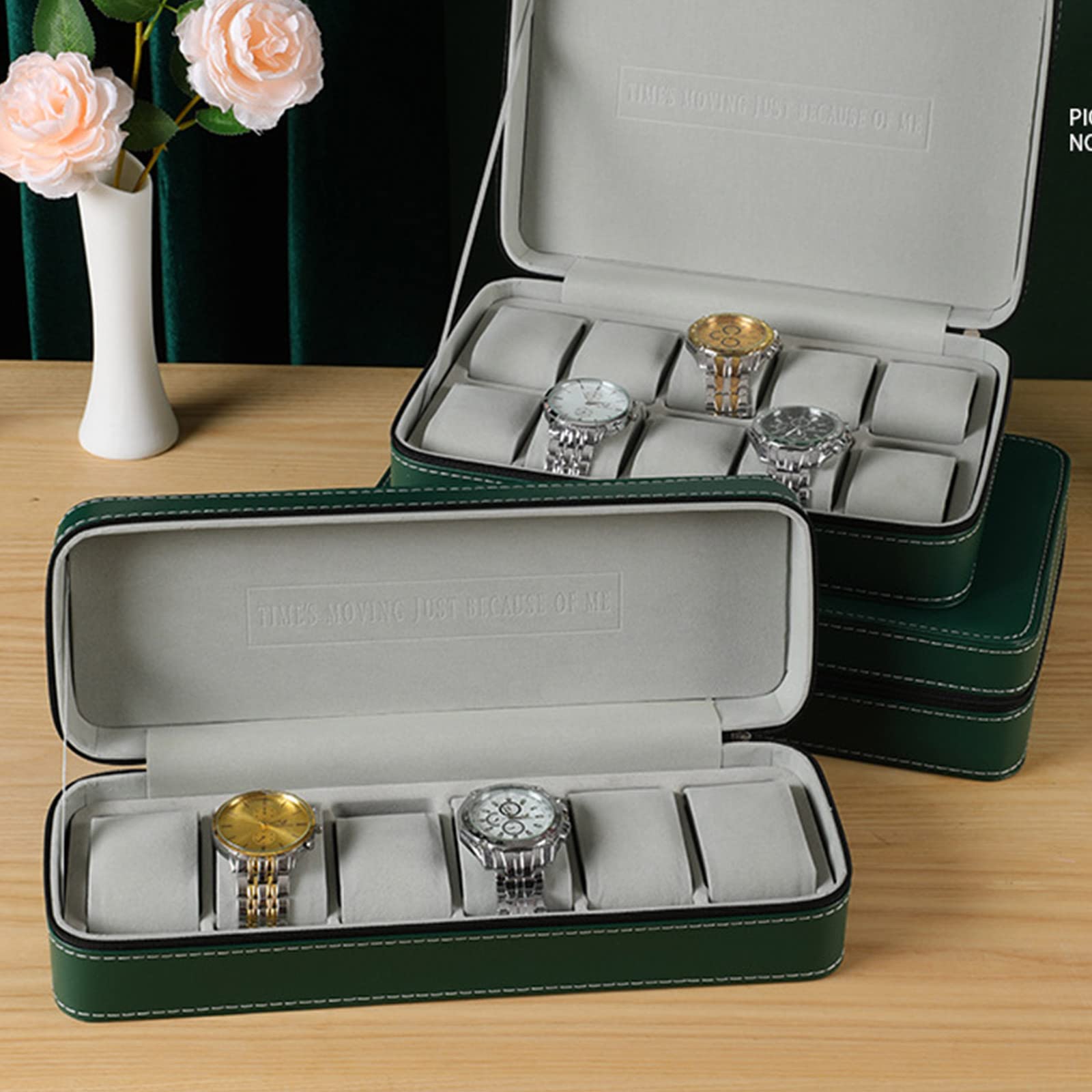 Organizzatore di moda 6/10/12 Slot Verde Interno Grigio Orologio Cuscino Sacchetto di Immagazzinaggio Scatola di Immagazzinaggio Orologio Borsa Portatile Casa Orologio Organizer