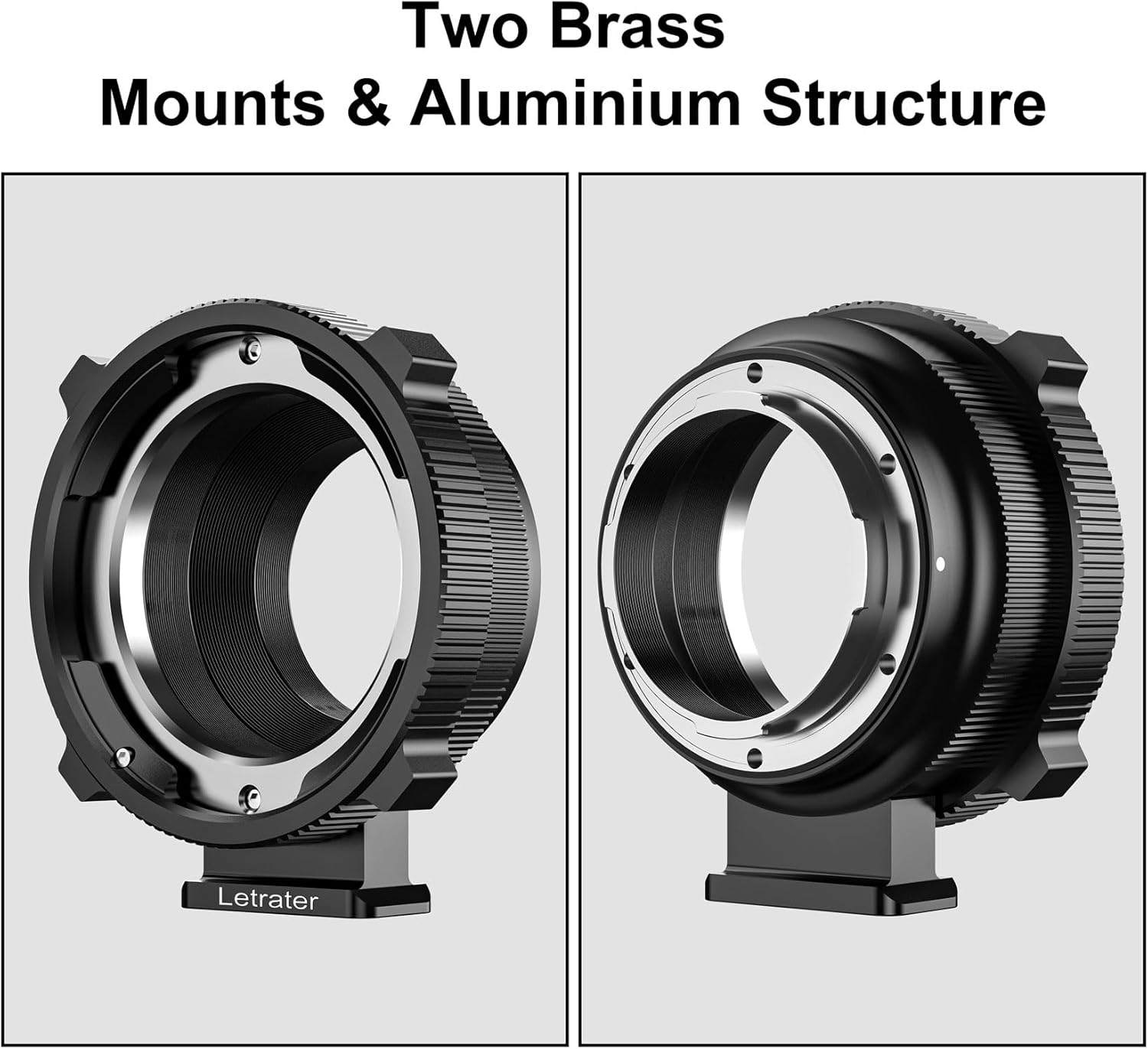 PL to L Mount Adapters compatible with PL lens and Panasonic S1 S1R S1H S5/Leica SL SL2 CL TL/Sigma FP DLSR L mount cameras，Two Copper Mounts with Two Caps One Wrench & One Cloth, Matte Black