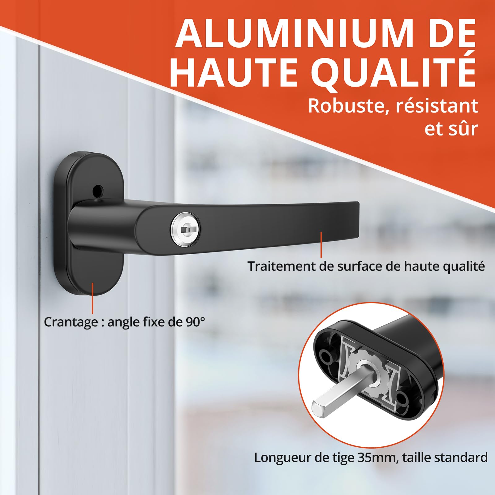 GETLITOOL Poignées de fenêtre verrouillables 35 mm Aluminium avec clés, sécurité Enfant, Noir