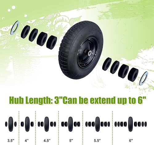 Miniatura 4 de Paquete de 2 ruedas y neumáticos neumáticos de 4.80/4.00-8 pulgadas con cubo central de 3 a 6 pulgadas y bujes de 3/4 pulgadas para carretilla y