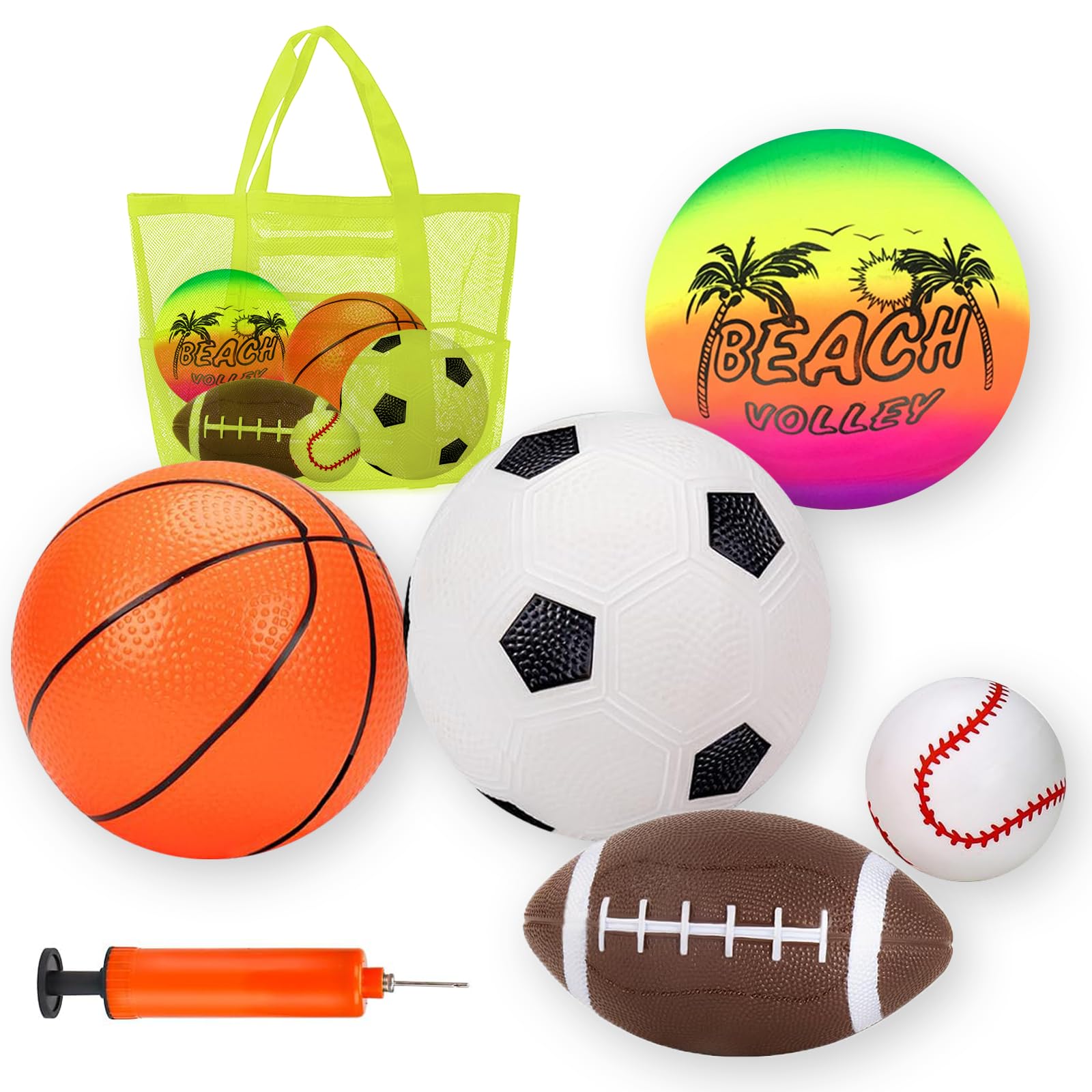 Vernerth Balls for Toddlers 1-3  5PCS Inflatable Sports Ball Set with Storage Bag & Pump, Includes Football, Basketball, Soccer, Baseball, Volleyball, Toddler Ball Toys for Indoor & Outdoor Play