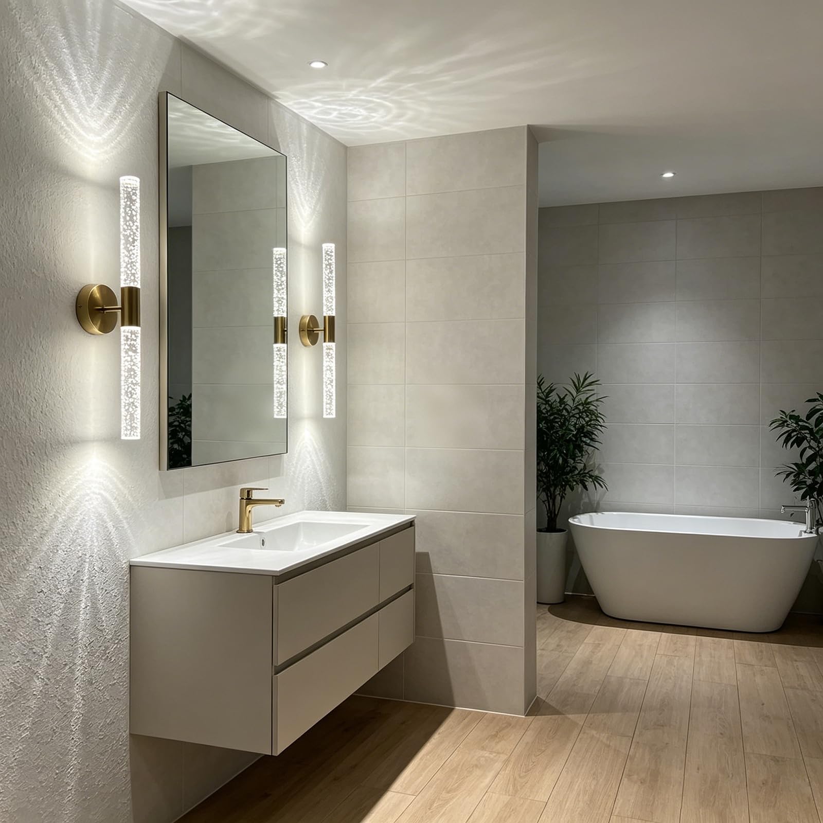 LED Wandleuchte Badezimmer Gold 2 Stücke 6W 3 Farbtemperatur, 51cm 700 LM | Wohnzimmer Wandlampe mit Memory-Funktion, Wandbeleuchtung Modern, Kristall Wall Light für Flur Korridor