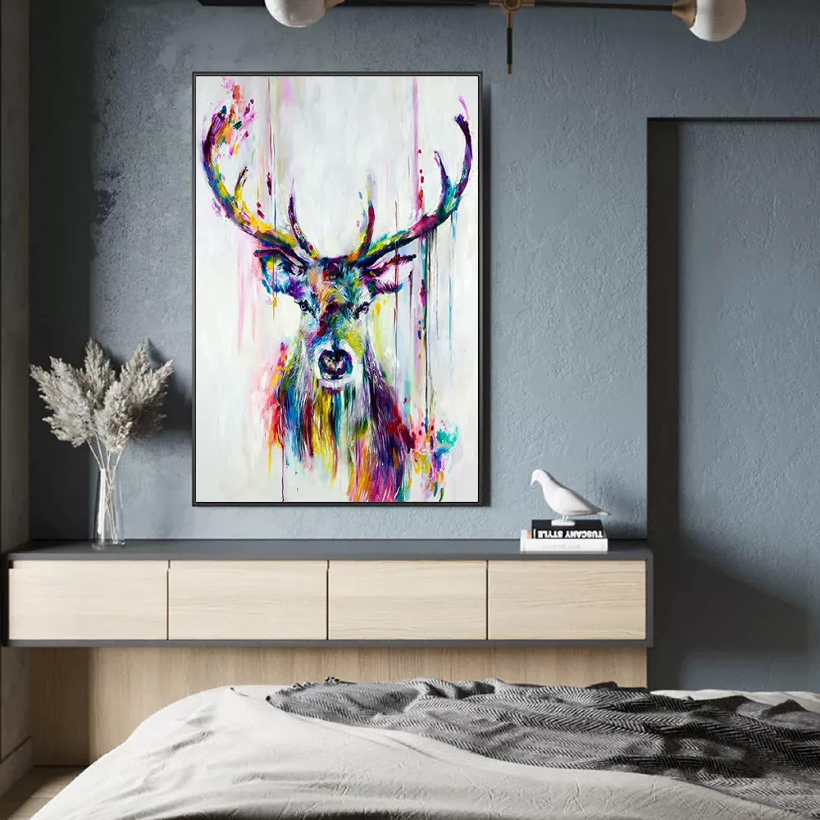 Amazon.co.jp: FZSWD カラフルな鹿の頭北欧アートポスターとプリント
