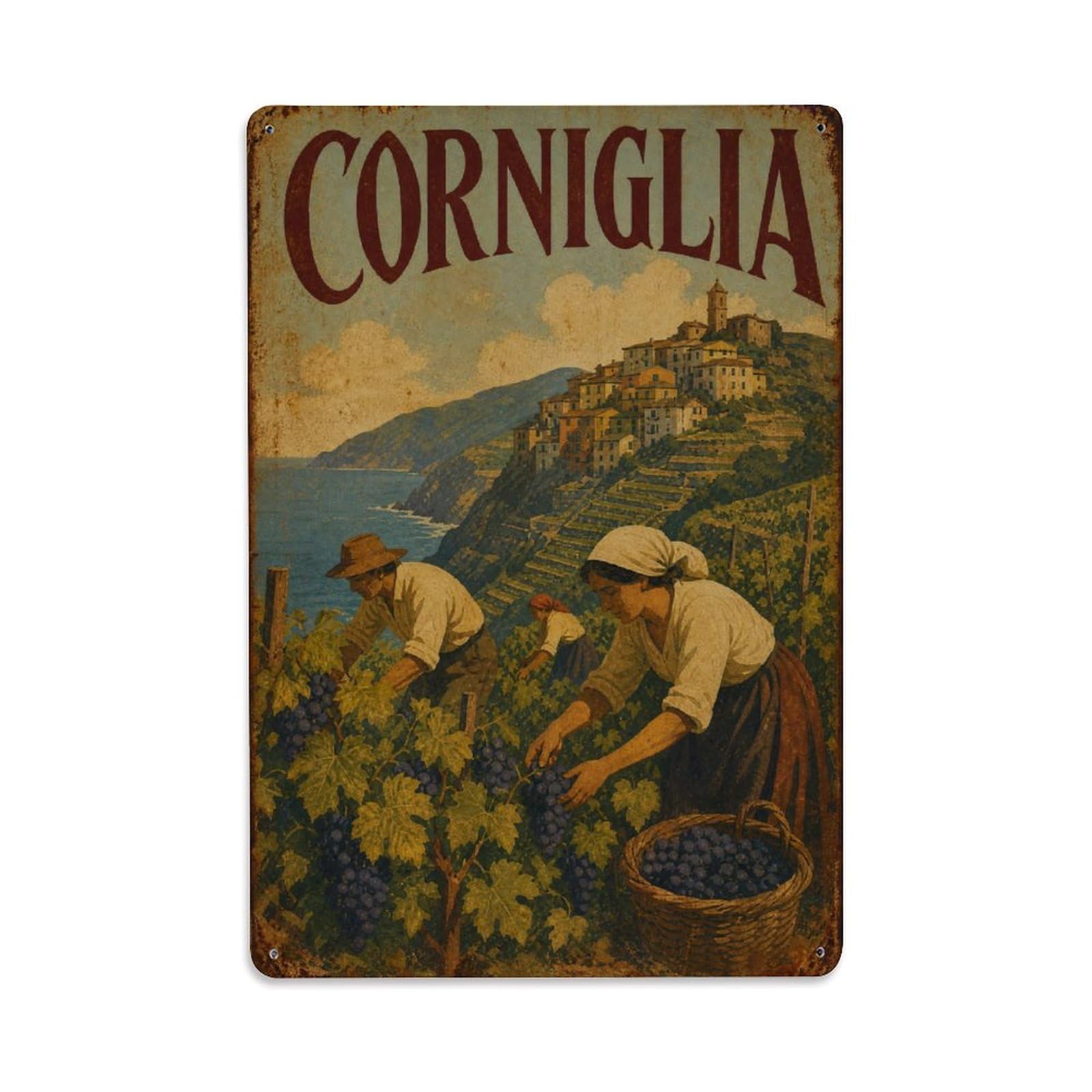 Huiyhb 8X12inch(20X30cm) Vintage Travel Corniglia Vineyard Harvest Agricultural Italy Metal Tin Sign
