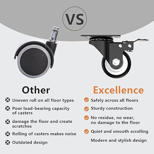 Miniatura 5 de Ruedas de 2 pulgadas, juego de 4 ruedas industriales resistentes, negras con freno, ruedas de bloqueo para muebles y banco de trabajo para carro,