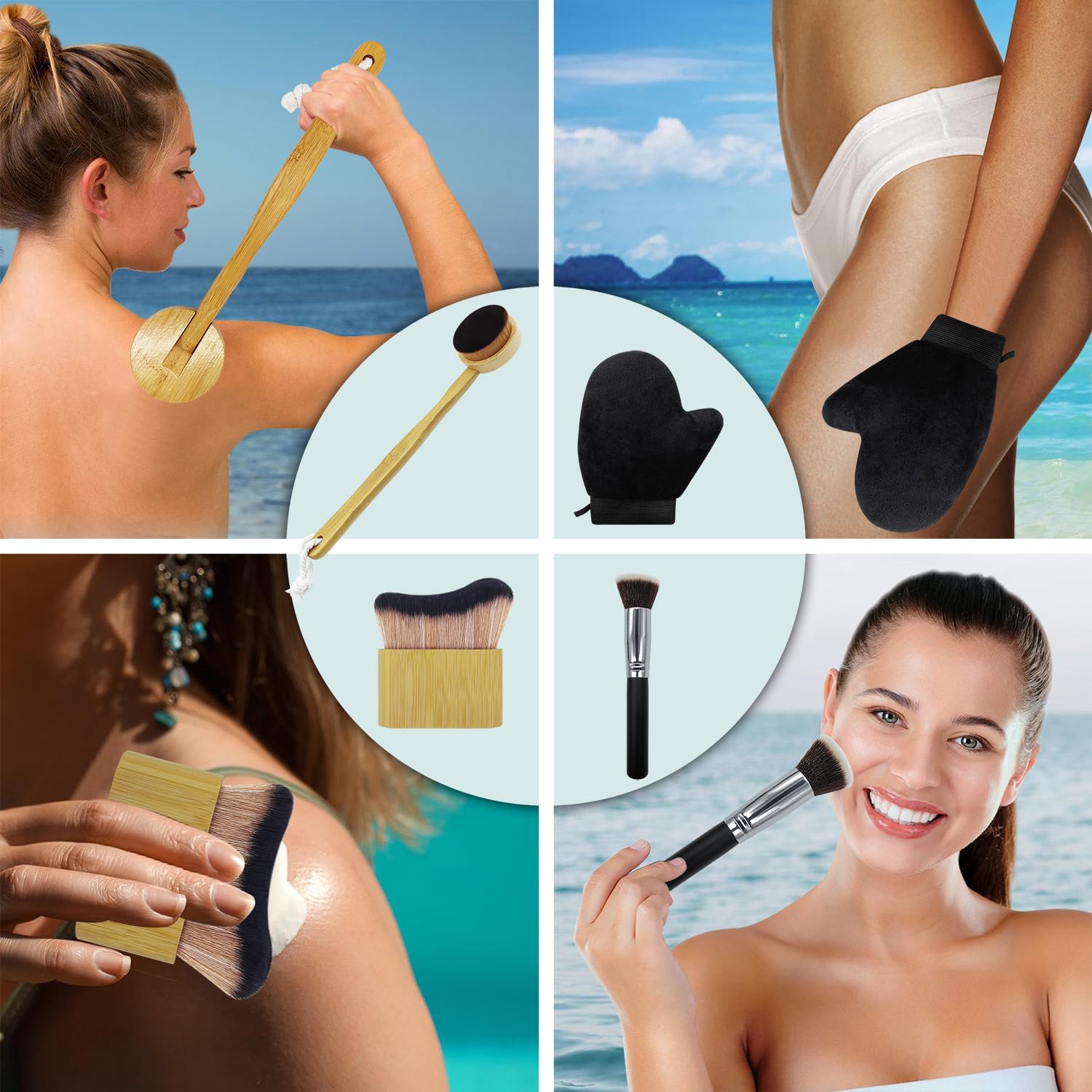 Self Tanner Brush Set With Tanning Mitt, Body Makeup Brushes includes Kabuki Brush for Self Tanner, Lotion Applicator for Back, Face Tanning Brushes for Self Tan - Image 6