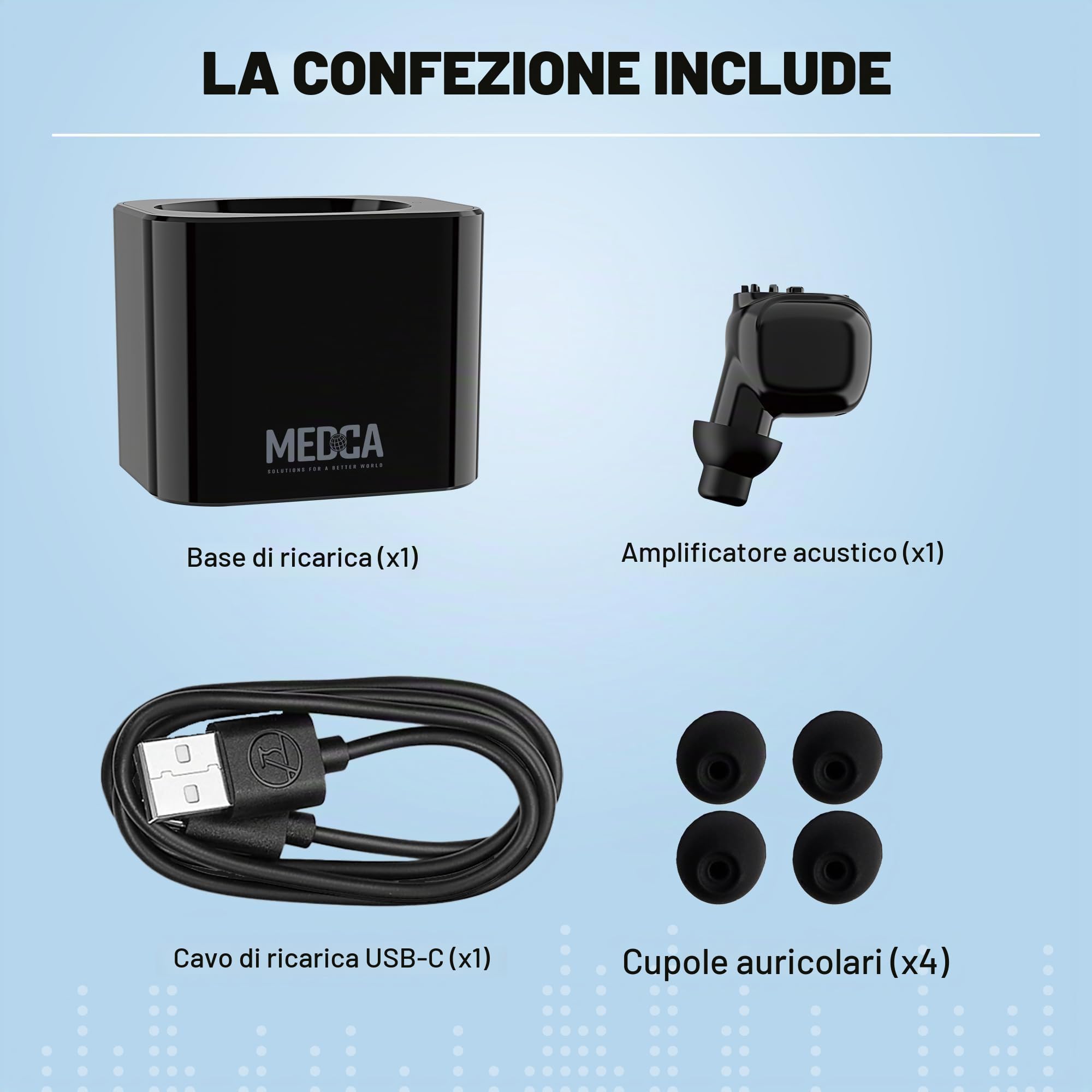 Apparecchio acustico digitale ricaricabile - Amplificatore acustico HD Sound per adulti e anziani con base di ricarica, riduzione intelligente del rumore - Unità di assistenza acustica singola per ore