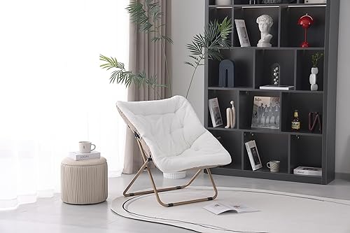Miniatura 74 de Comfy - Silla de dormitorio plegable de gran tamaño con piel sintética suave, marco de metal, para dormitorio, sala de estar, balcón, patio,
