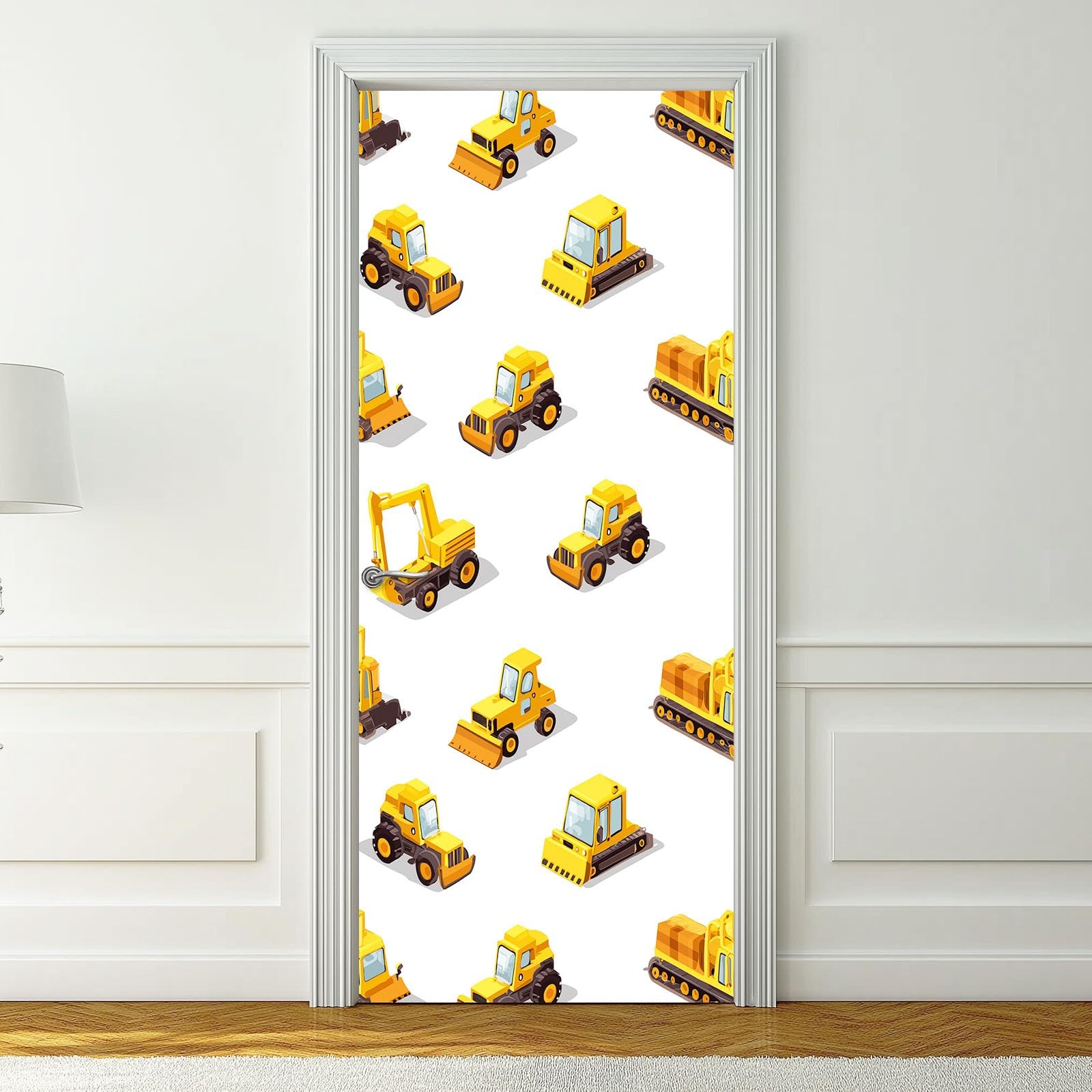 Naklejka na drzwi 3D, samoprzylepna, PCW, 90 x 200 cm, zdejmowana, żółta, wodoszczelna, do sypialni, kuchni, łazienki, biura, dekoracja na drzwi - kreskówka, fotografia, samochód dziecięcy, motyw