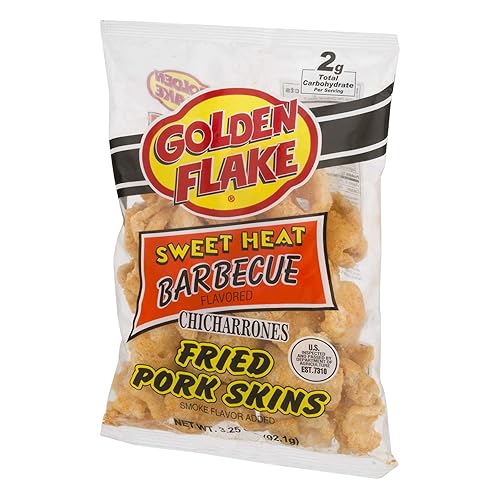 Golden Flake Snack Foods Sweet Heat - Pieles de cerdo fritas con sabor a barbacoa, bolsa de 3 onzas (6 bolsas)