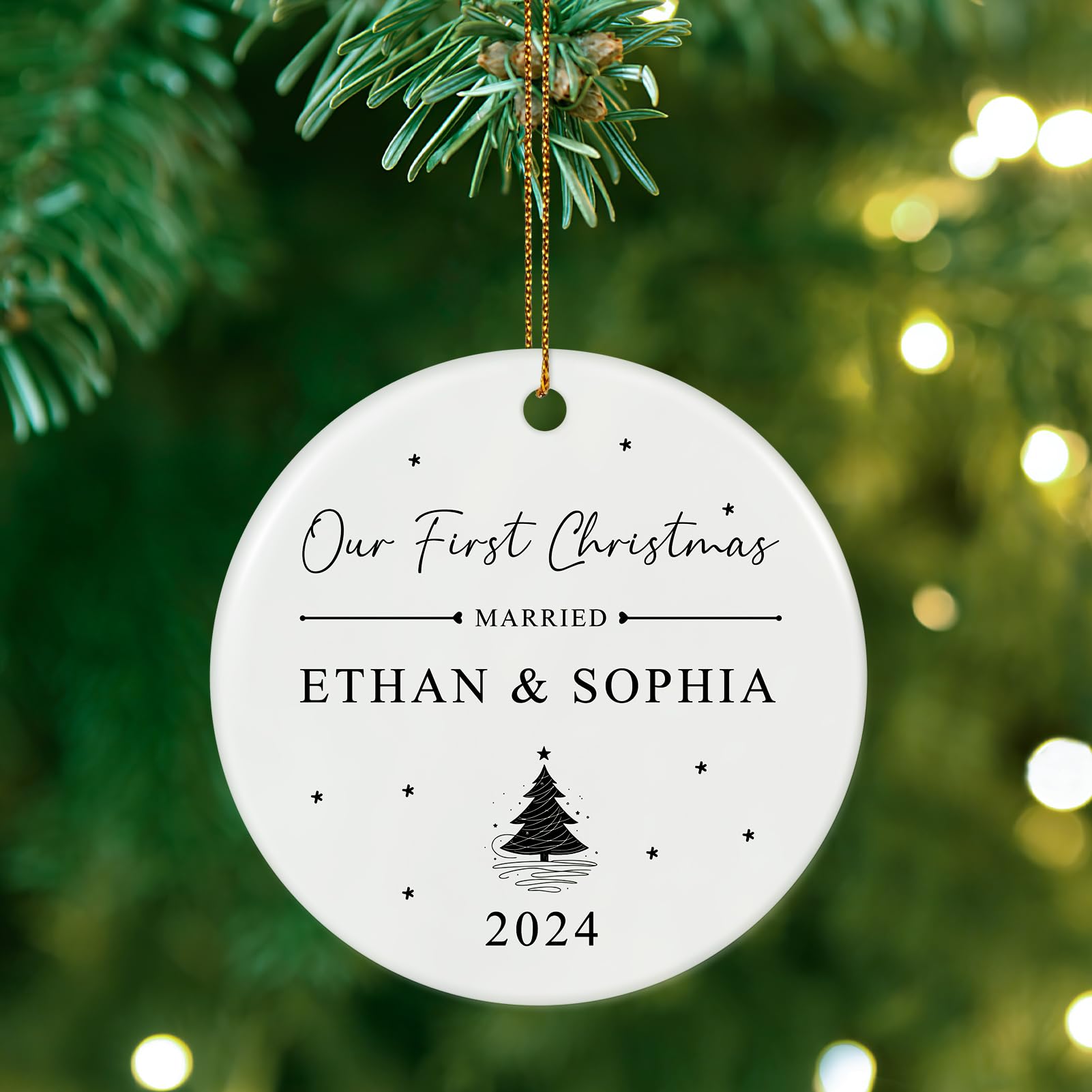 Personalized First Christmas Married Ornament, Custom Engaged Christmas Ornament 2024 with Names, Customized Wedding Gifts for Newlywed, Engagement Gifts for Couples