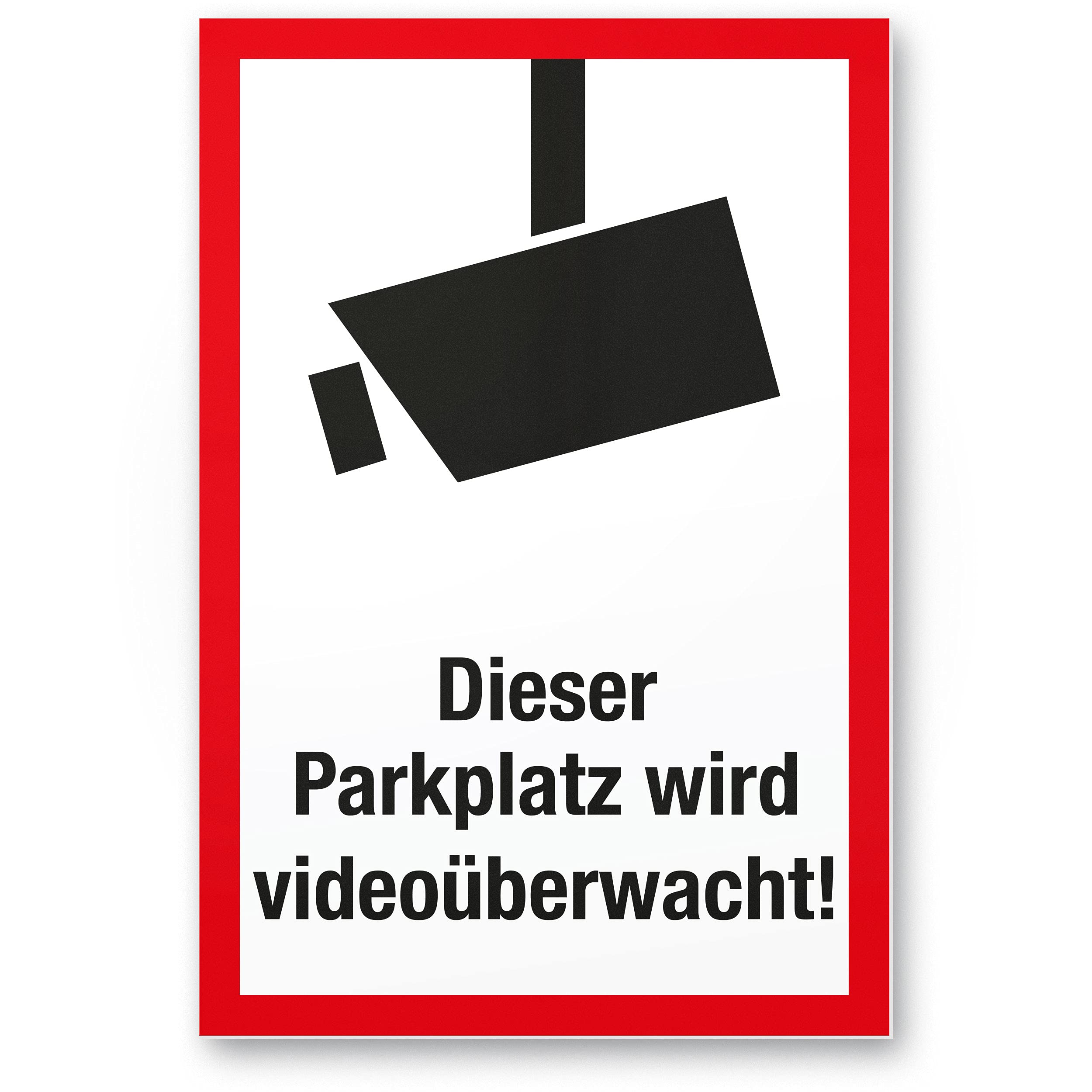 Komma Security Parkplatz Videoüberwacht Schild 20 x 30 cm - Achtung Vorsicht Videoüberwachung - Hinweis Hinweisschild Videoüberwacht - Warnschild Warnhinweis Videoüberwachung