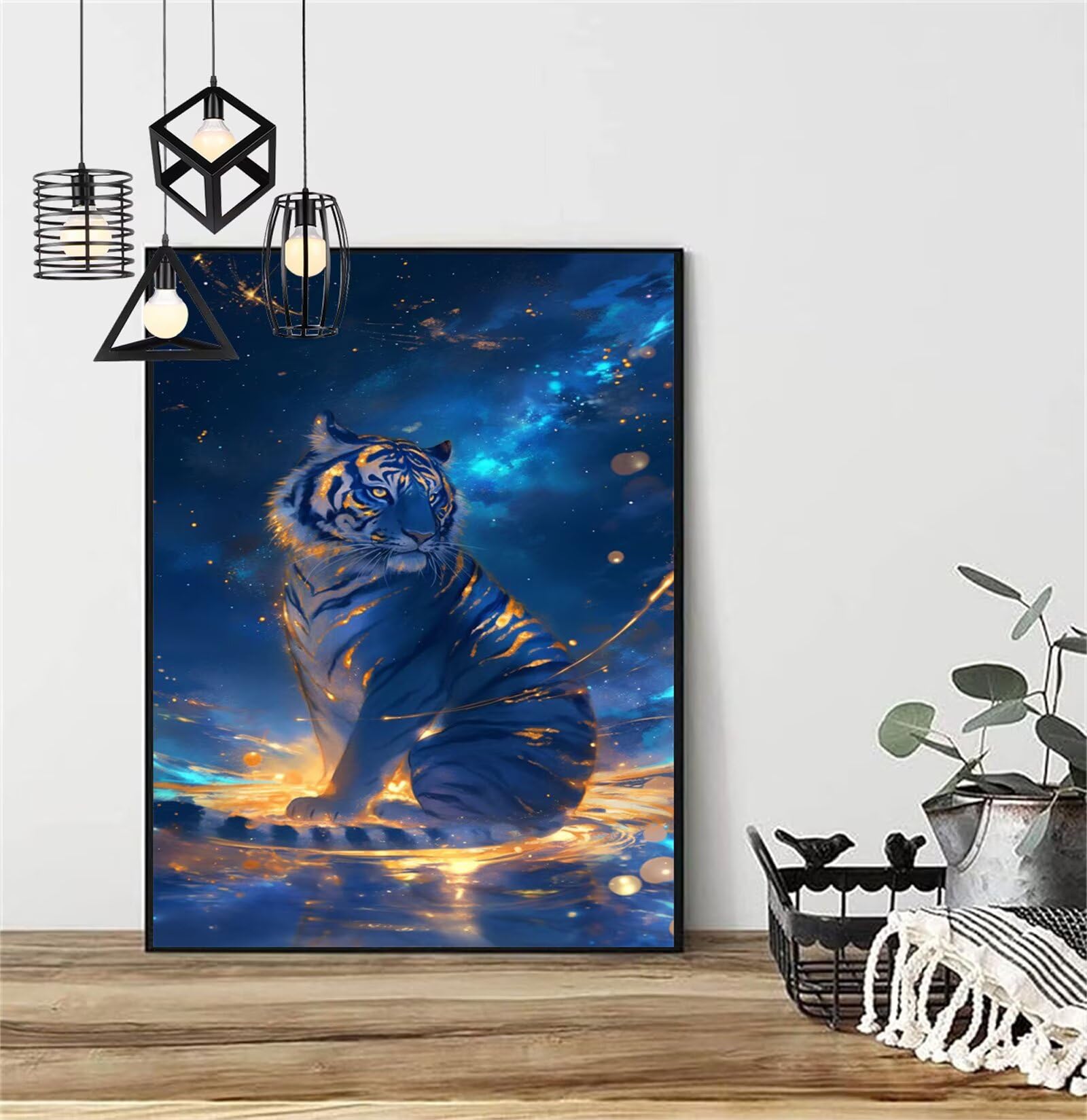 Malarstwo diamentowe, tygrys, obraz dla dzieci, gwiaździste niebo 2025, obraz diamentowy 60 x 90 cm, kryształ do haftu krzyżykowego, obrazy do majsterkowania, dla dziewczynek 8 lat, zestaw do
