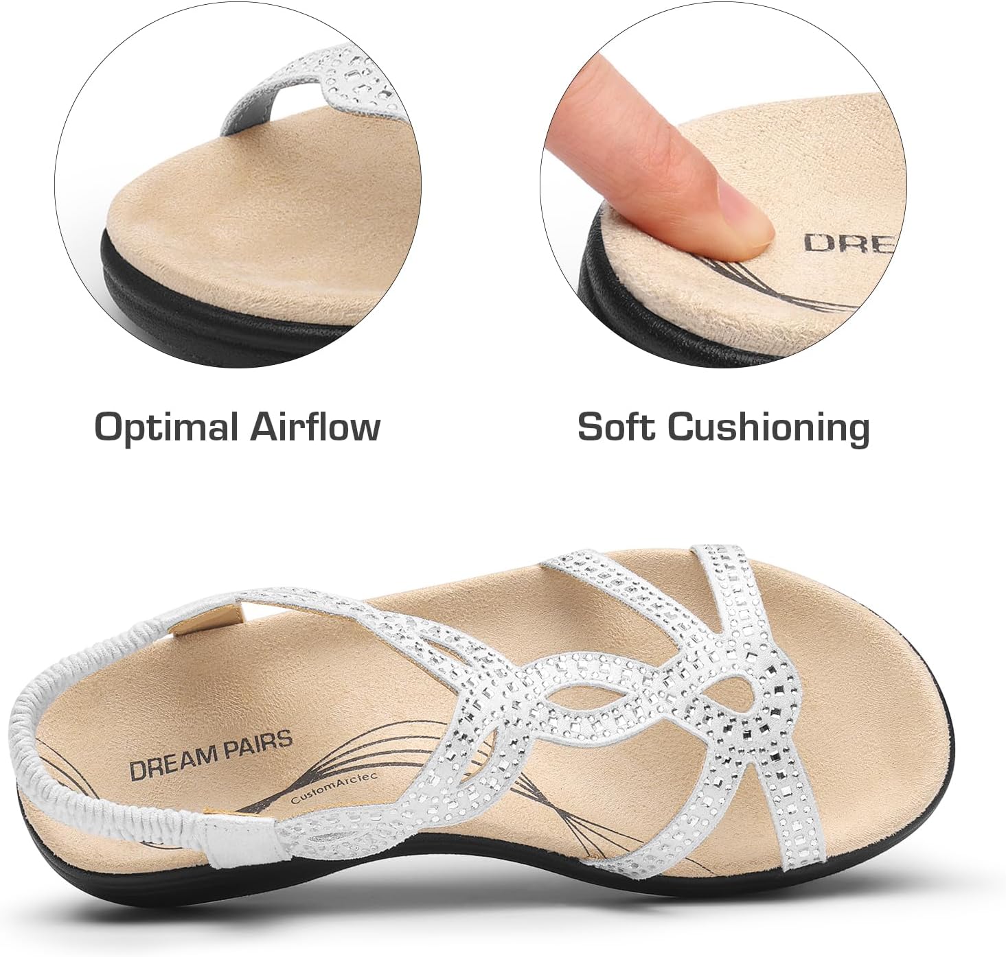 DREAM PAIRS Women's Comfort Dressy Rhinestone Summer Beach Sandals Slip-on Flat Walking Orthopedic Sandals with Elastica Back Strap - Image 4