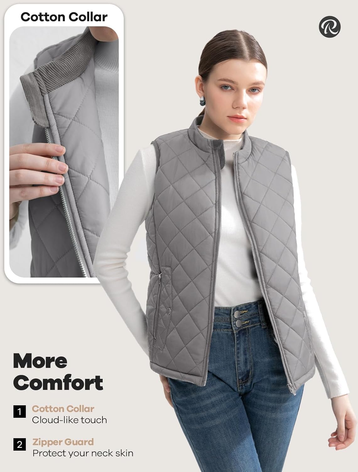 Women's Vest, Quilted Puffer Water-Resistant Zip With Pockets - Image 4