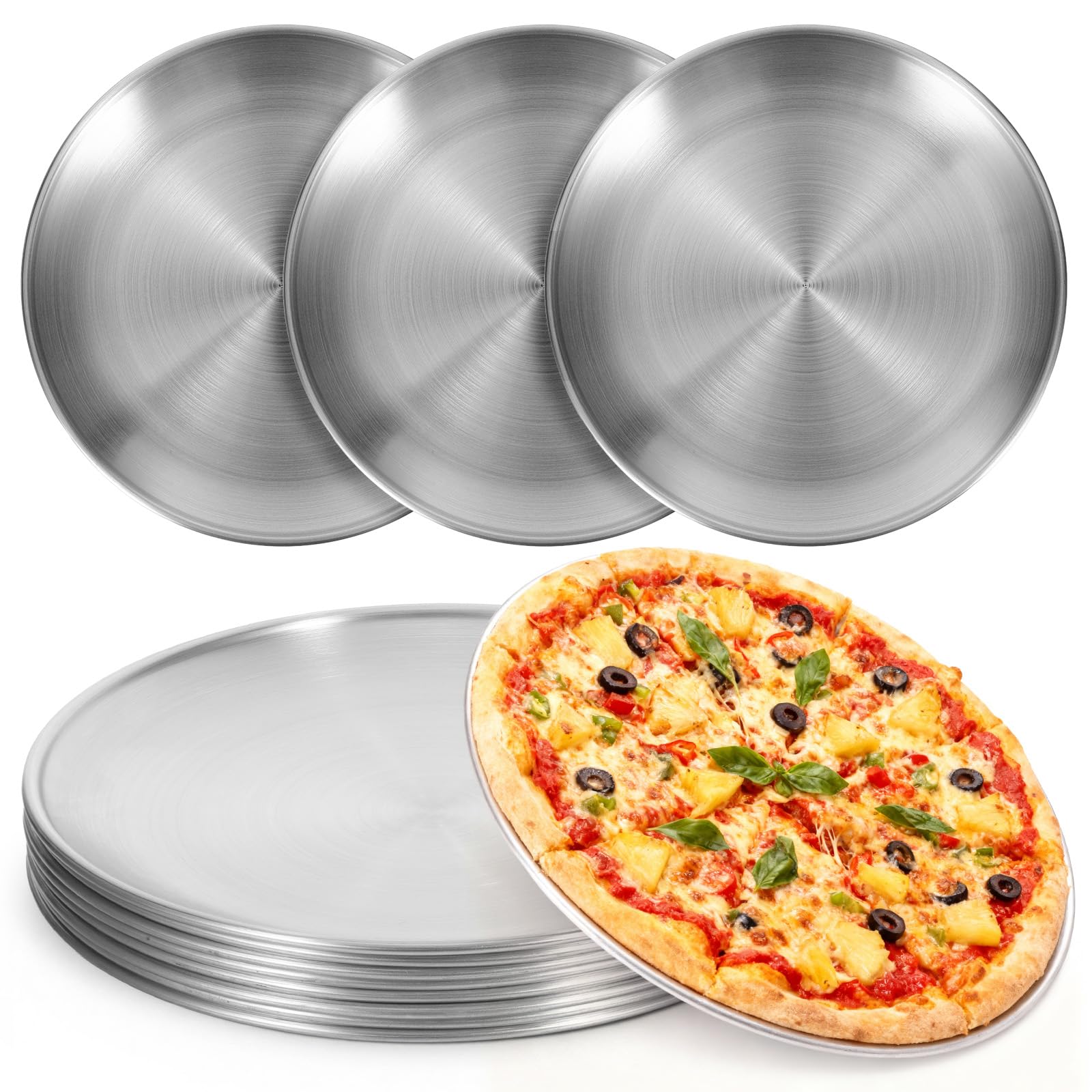 8 Pcs 8 Inch Pizza Pans Bulk, Stainless Steel Personal Pizza Pan Reusable Round Baking Pans Small Silver Serving Tray for Cooking, Grilling, Baking, Home, Restaurant, Picnic