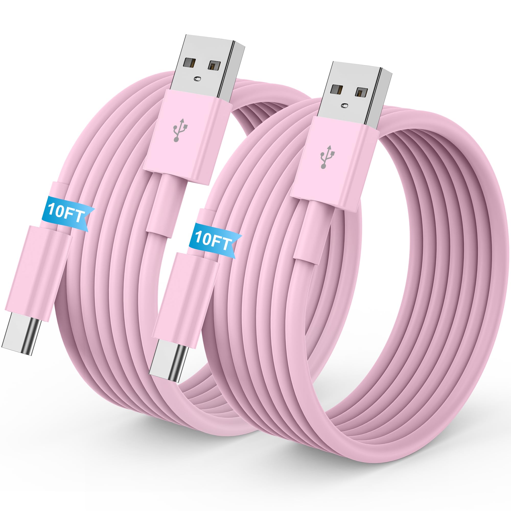 Paquete de 2 cables de carga rápida USB a USB C de 10 pies para iPhone 17, 16, 15, para Apple iPhone 17, 16, 15/Pro/Pro Max/Plus, cable largo tipo C Carplay para iPad Pro 12.9/11 para Android (rosa)