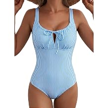Aleumdr Womens Textured One Piece Swimsuit Tummy Control Bathing Suit Tie Knot Cutout Swimwear