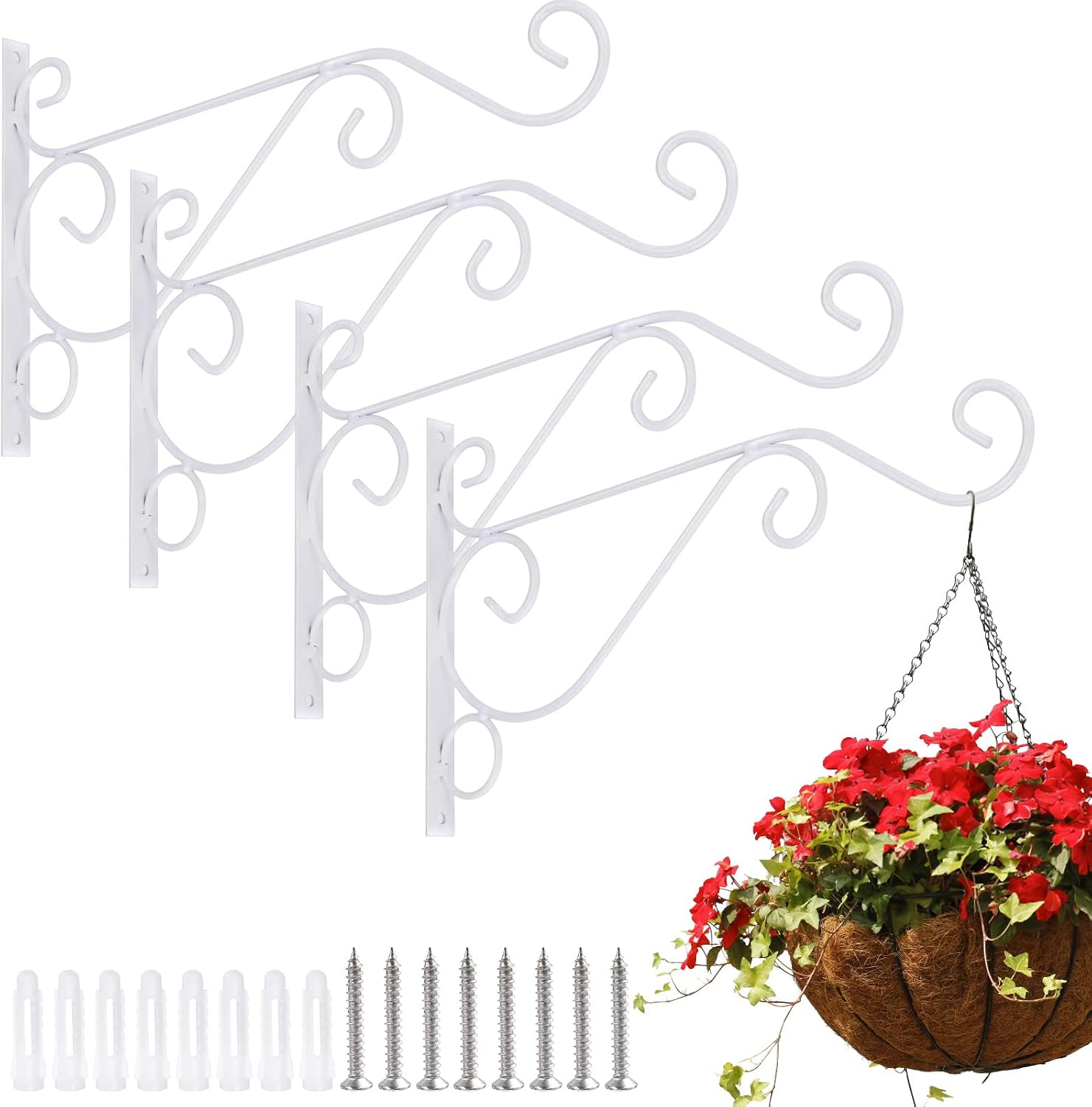 4-Pack Metal Plant Hanger Brackets – Heavy Duty Iron Wall Hooks For Hanging Planters, Lanterns, Bird Feeders