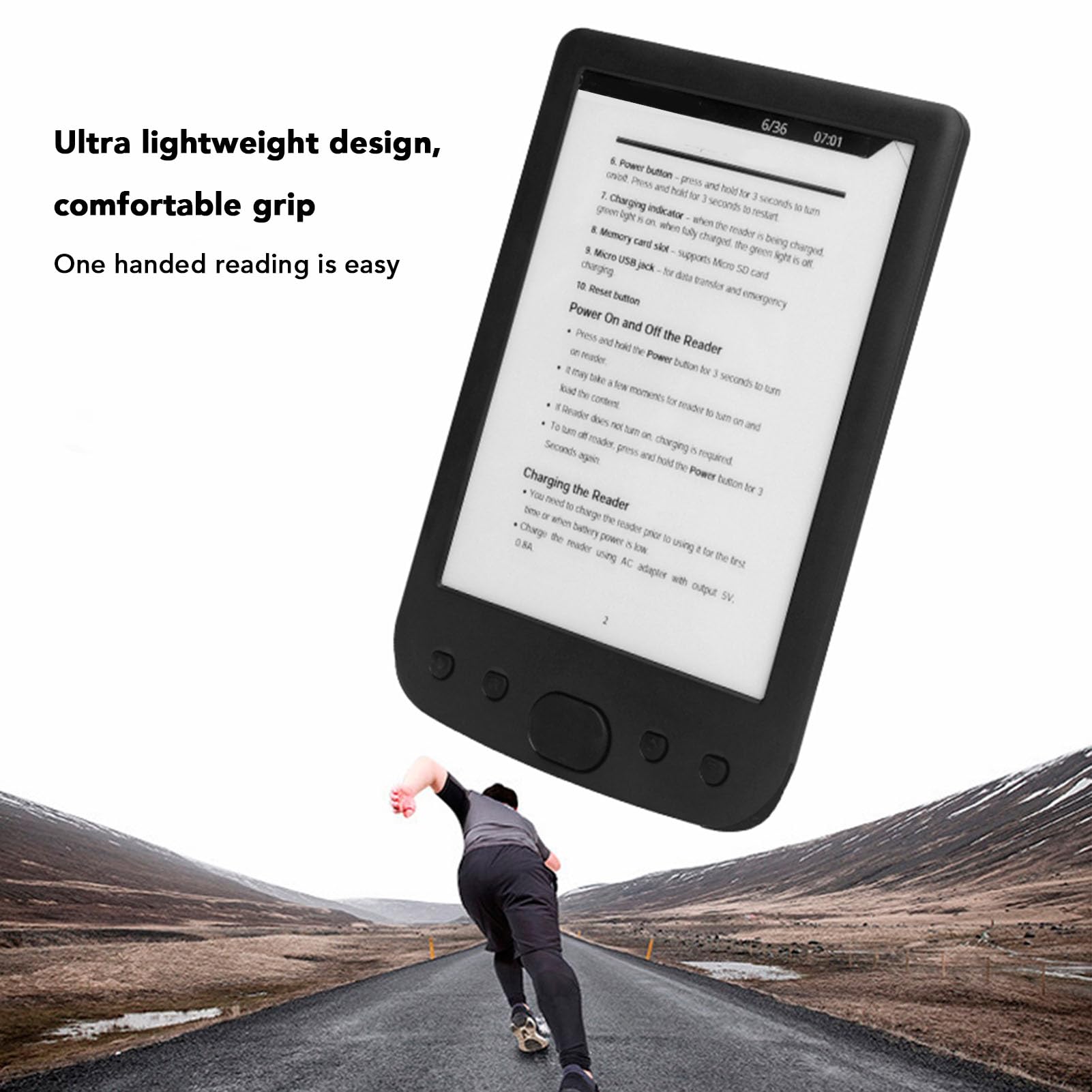 Lettore di E-book da 6 Pollici, Schermo Tattile HD Antiriflesso, Tecnologia E-Ink, ROM 8 GB, Espansione TF 32 GB