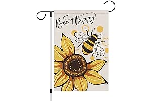 Bee Happy Sunflower Burlap Flag