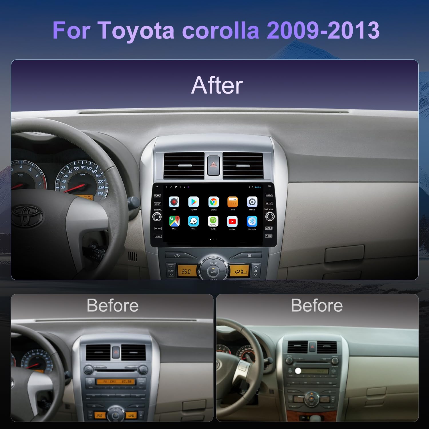 4G LTE QLED Radio for Toyota Corolla 2009-2013 Upgrade | 8-Core CPU Touch Screen Stereo | Wireless CarPlay & Android Auto | Support OEM SWC and Camera