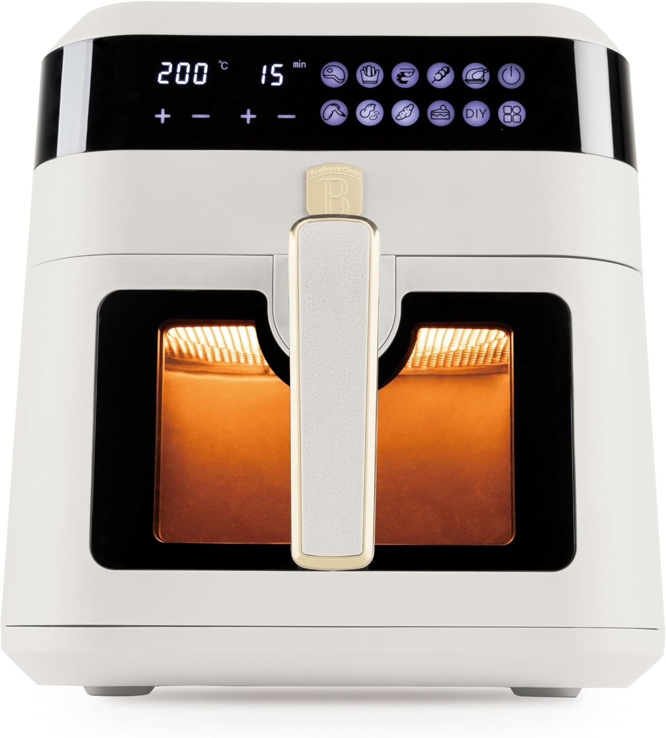Front view of the Berlinger Haus BH-9546 Digital Air Fryer, showing the digital display with temperature and time settings, and various cooking icons.