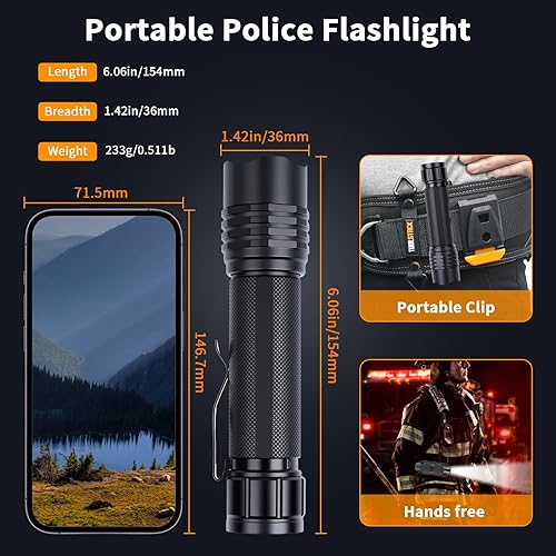 Miniatura 8 de KunHe Linterna recargable linterna de mano linterna táctica con funda de cinturón con clip brillante LED luz de destello con 4 modos de larga