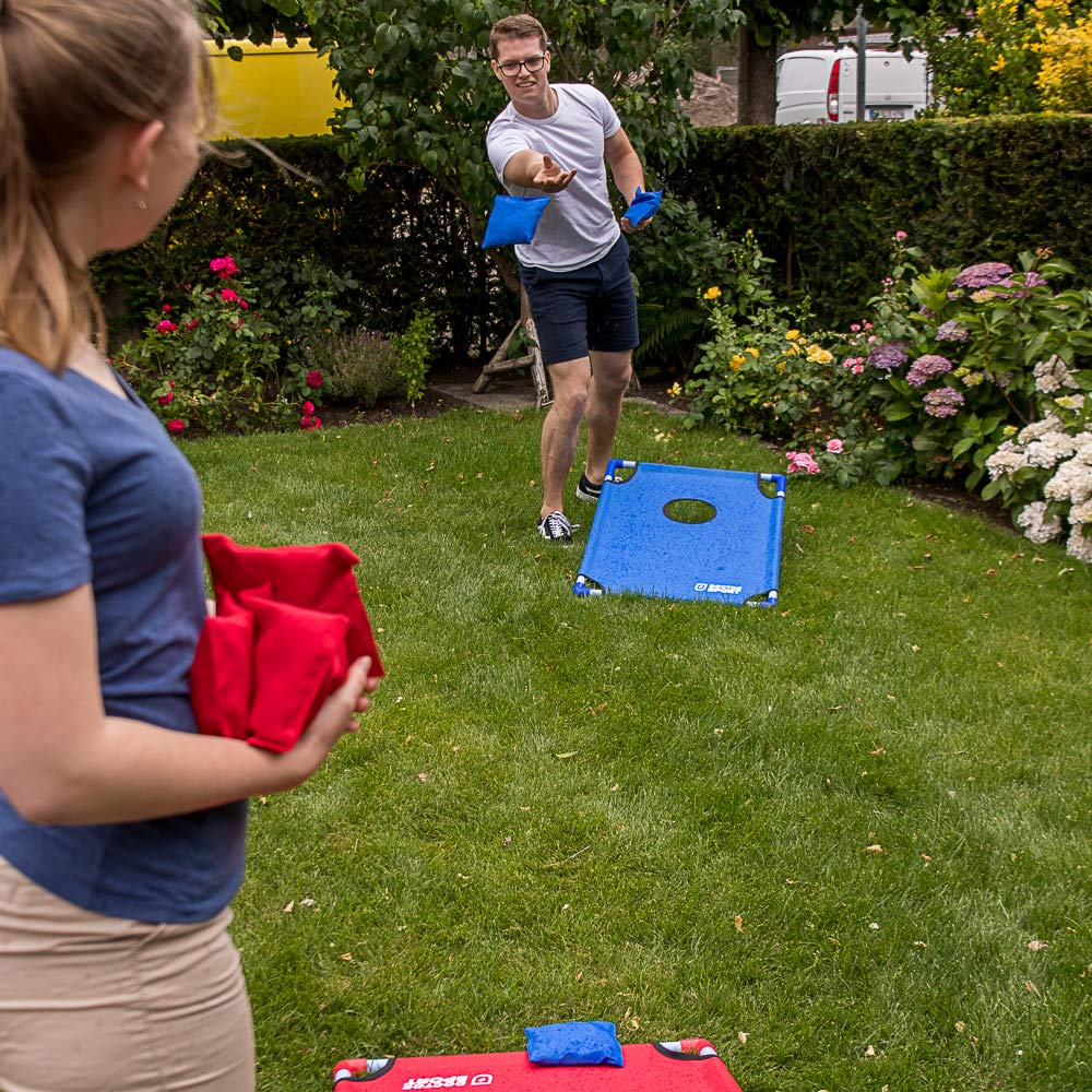 Set doppio Cornhole blu-rosso con borsa per il trasporto, 8 bean bags, cloruro di polivinile (PVC), 6 kg, gioco americano, completo per interni ed esterni