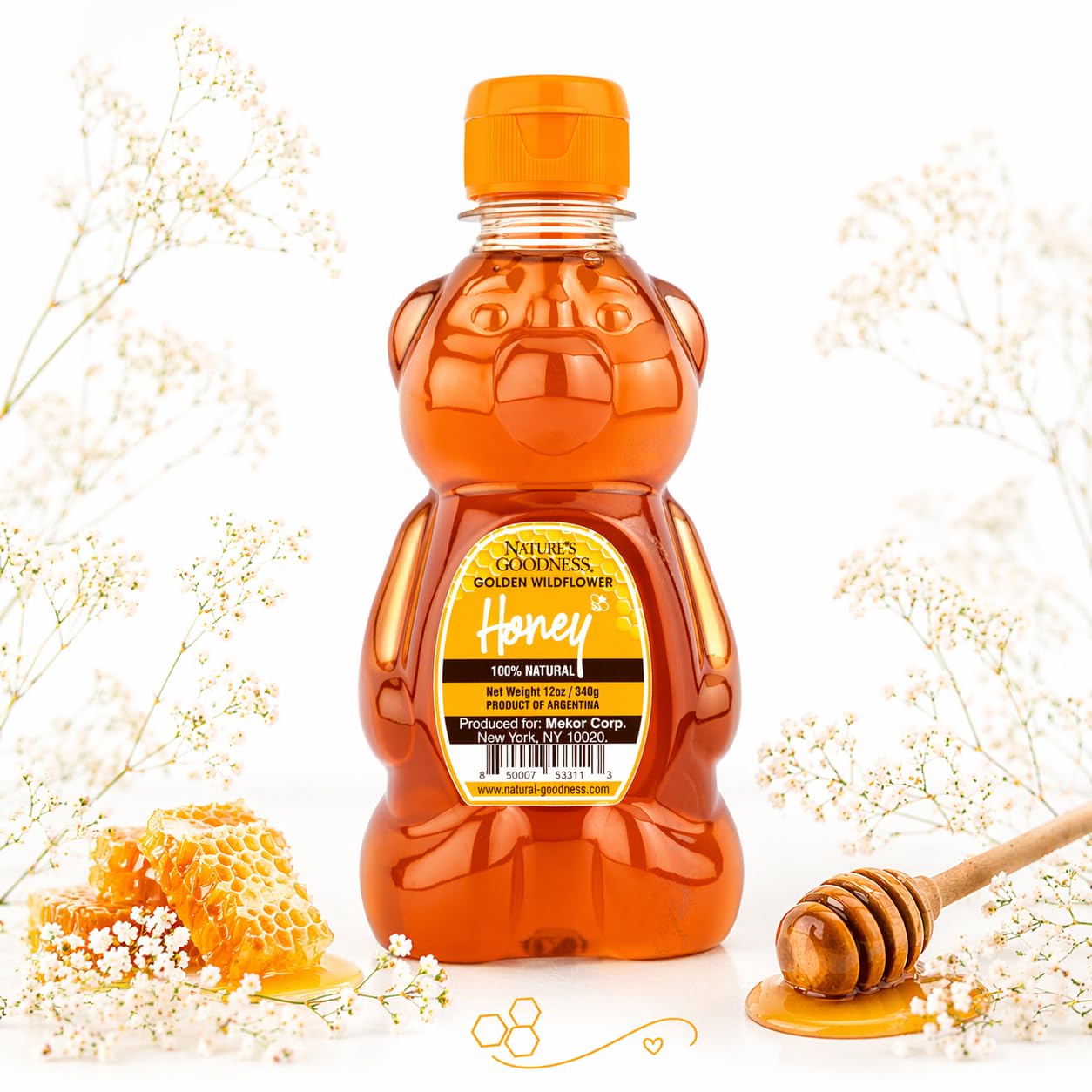 Nature's Goodness Golden Wildflower Honey in Glass Jar - Pure Real Honey for Tea, Baking & Cooking - 17.6 Oz (6 Pack) - 6.6 Pound Total