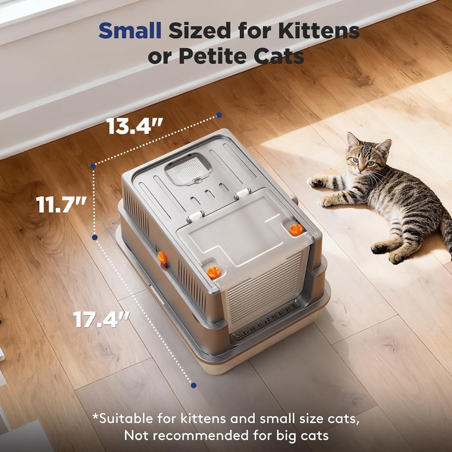 FURTIME Small Stainless Steel Litter Box with Lid for Kitty, Metal Enclosed Cat Litter Box for Small Cats, Kitten Cat Box with High Sided Enclosure & Scoop, Odor Free, Anti-Leakage, Grey